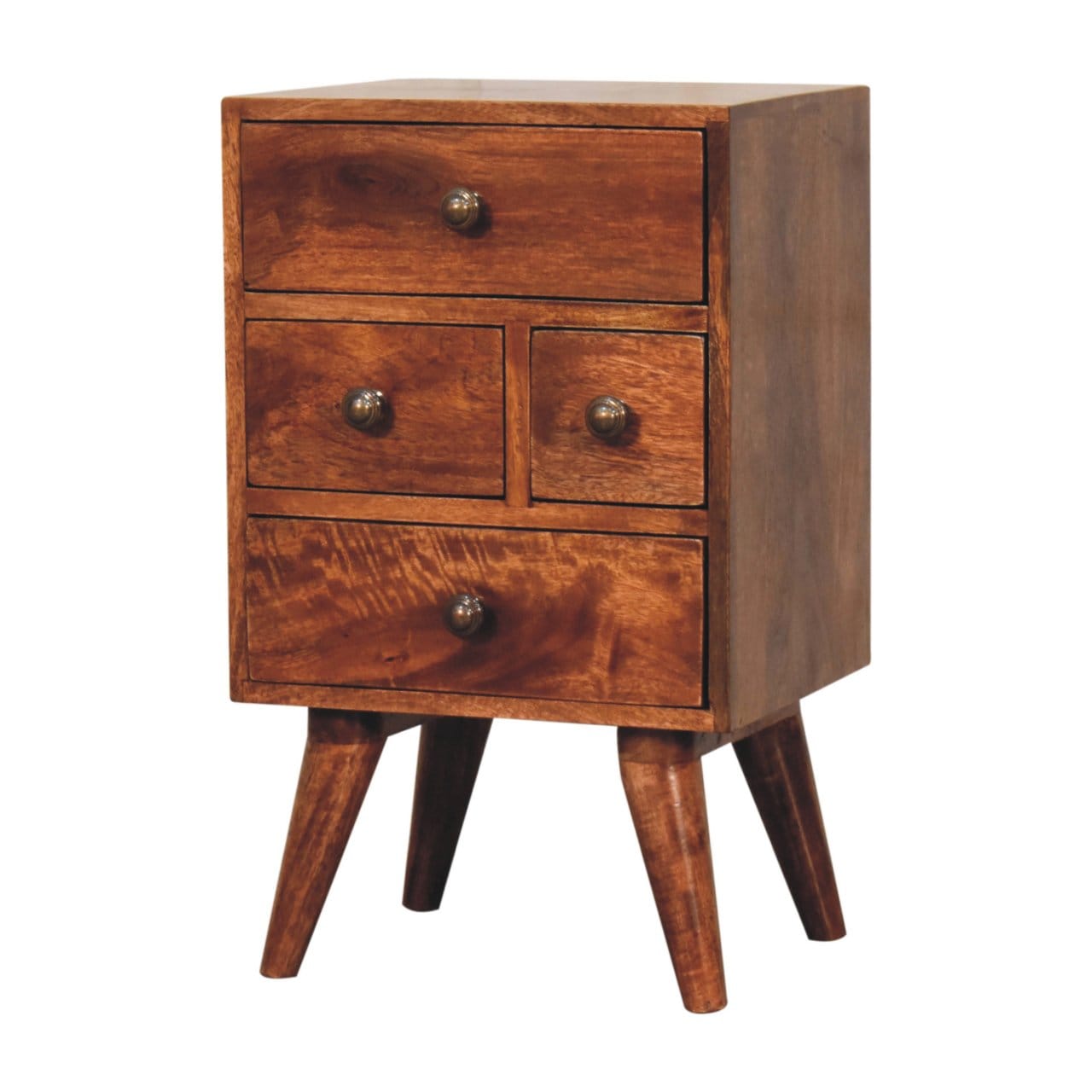 Nordic Honey Caramel Style 4 Drawer Multi Nightstand - Solid Mango Wood Bedside Table for Bedroom - product view 4...