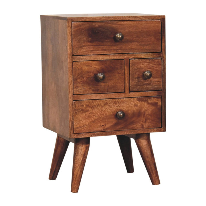 Nordic Honey Caramel Style 4 Drawer Multi Nightstand - Solid Mango Wood Bedside Table for Bedroom - product view 3...