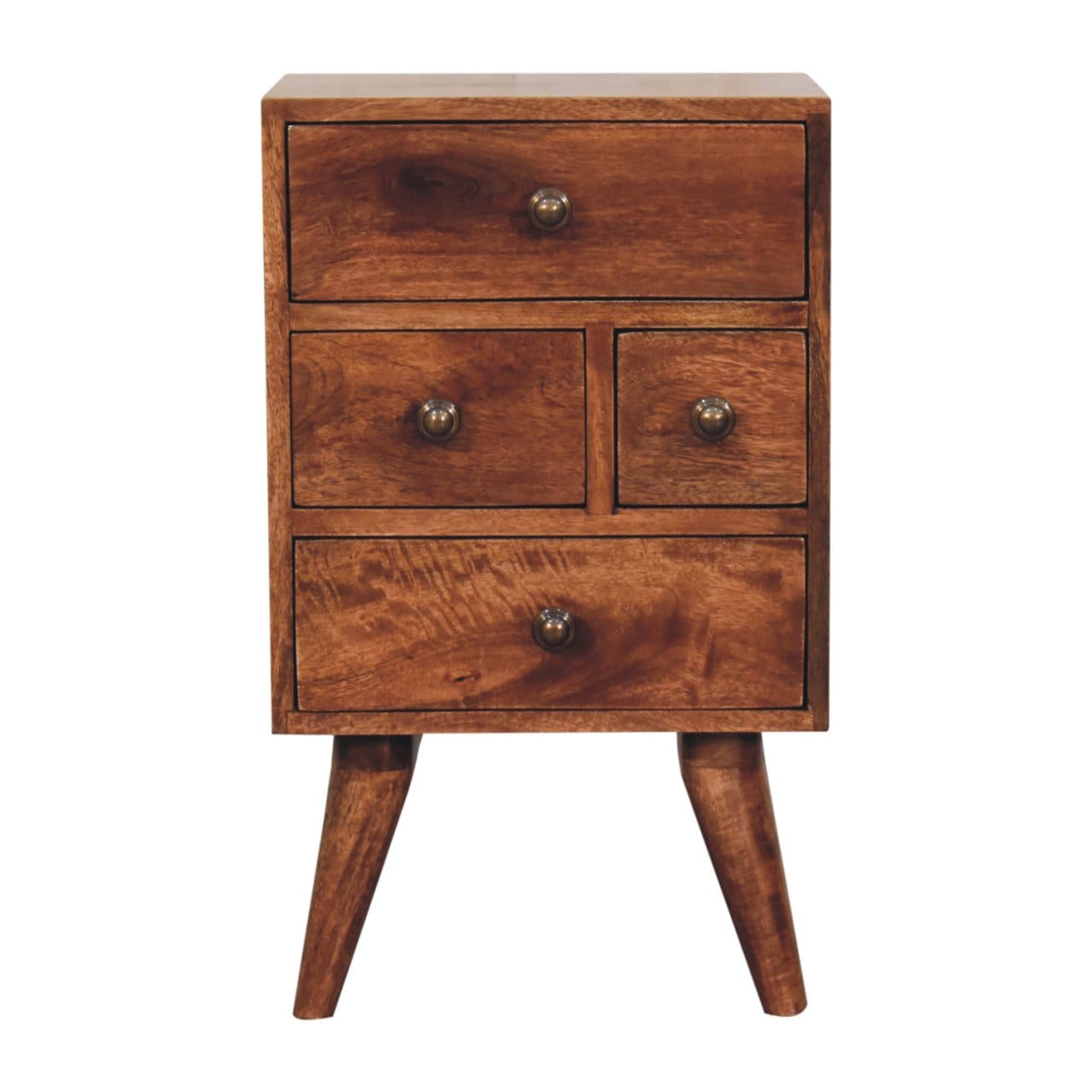 Nordic Honey Caramel Style 4 Drawer Multi Nightstand - Solid Mango Wood Bedside Table for Bedroom - product view 2...