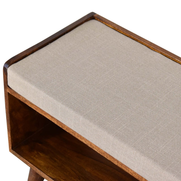Nordic Mud Linen Storage Bench - Solid Mango Wood Seating Furniture for Entryway - product view 6 showing handcrafted...