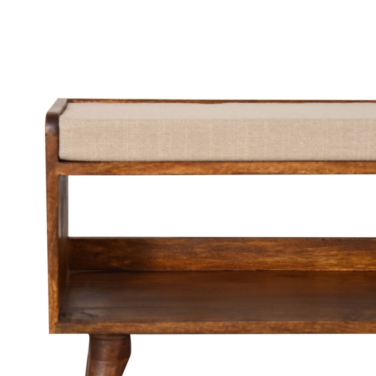 Nordic Mud Linen Storage Bench - Solid Mango Wood Seating Furniture for Entryway - product view 4 showing handcrafted...