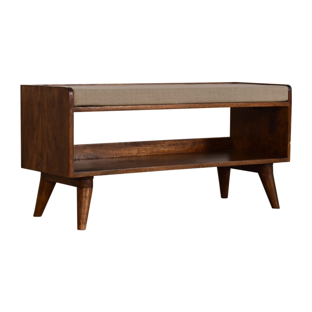 Nordic Mud Linen Storage Bench - Solid Mango Wood Seating Furniture for Entryway - product view 3 showing handcrafted...