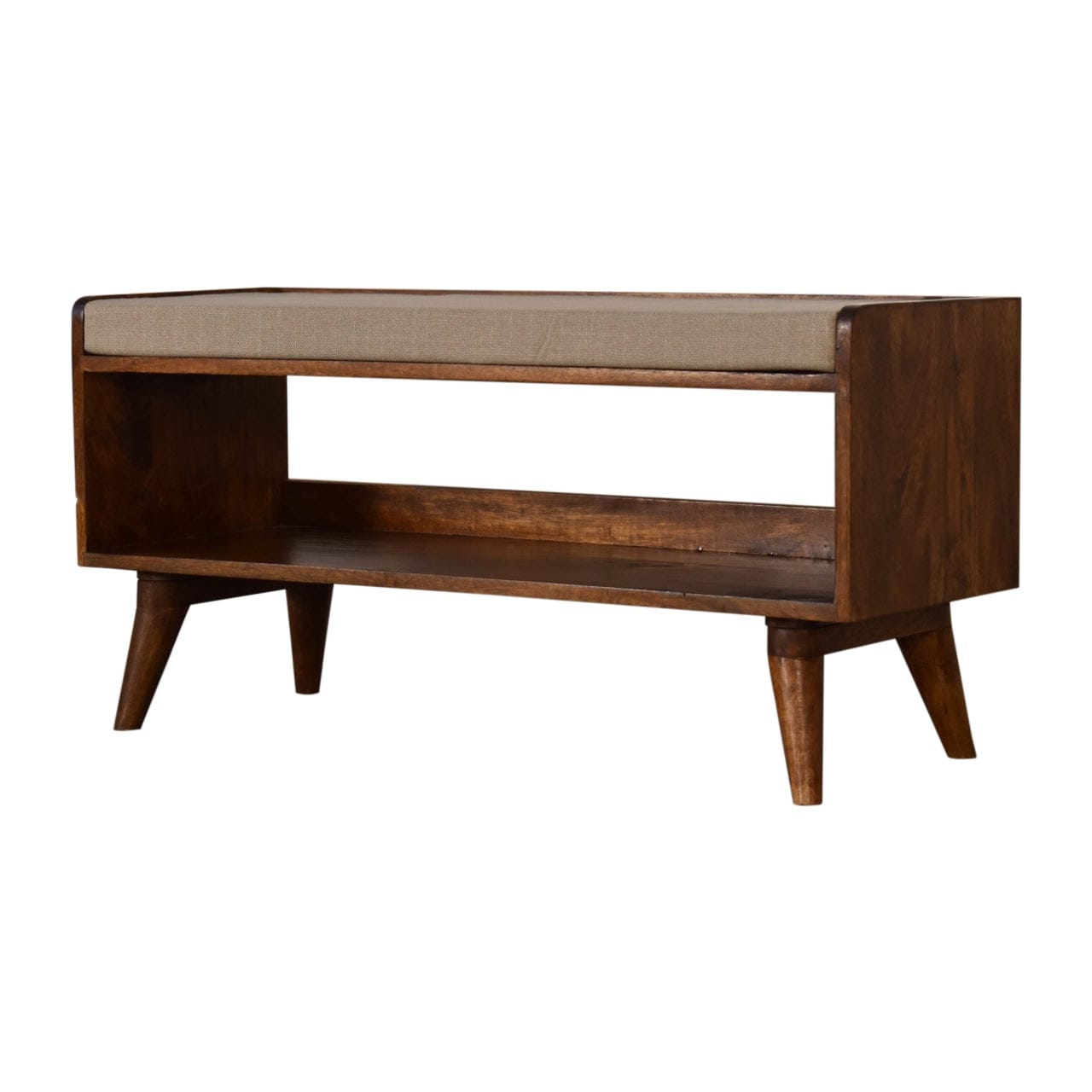 Nordic Mud Linen Storage Bench - Solid Mango Wood Seating Furniture for Entryway - product view 2 showing handcrafted...