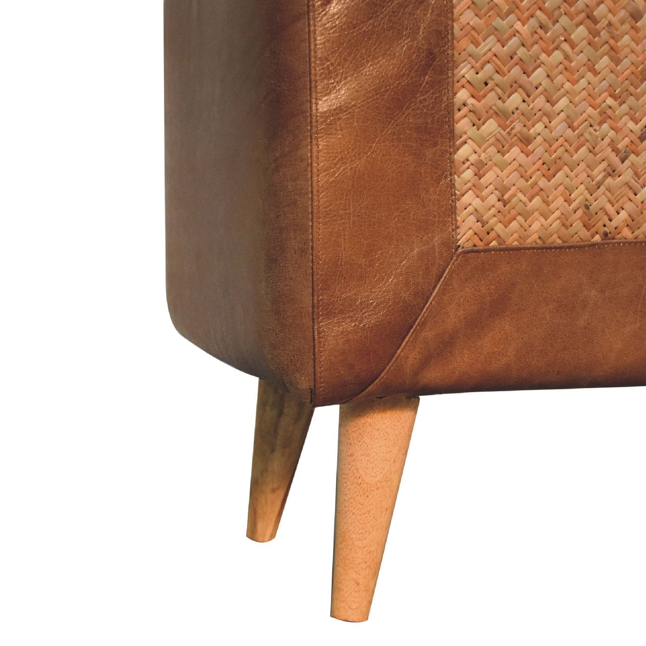 Nordic Seagrass Buffalo Hide Bench - Solid Mango Wood Seating Furniture for Entryway - product view 6 showing handcrafted...