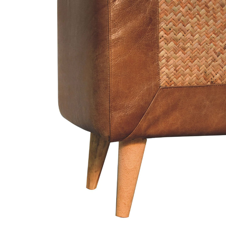 Nordic Seagrass Buffalo Hide Bench - Solid Mango Wood Seating Furniture for Entryway - product view 6 showing handcrafted...