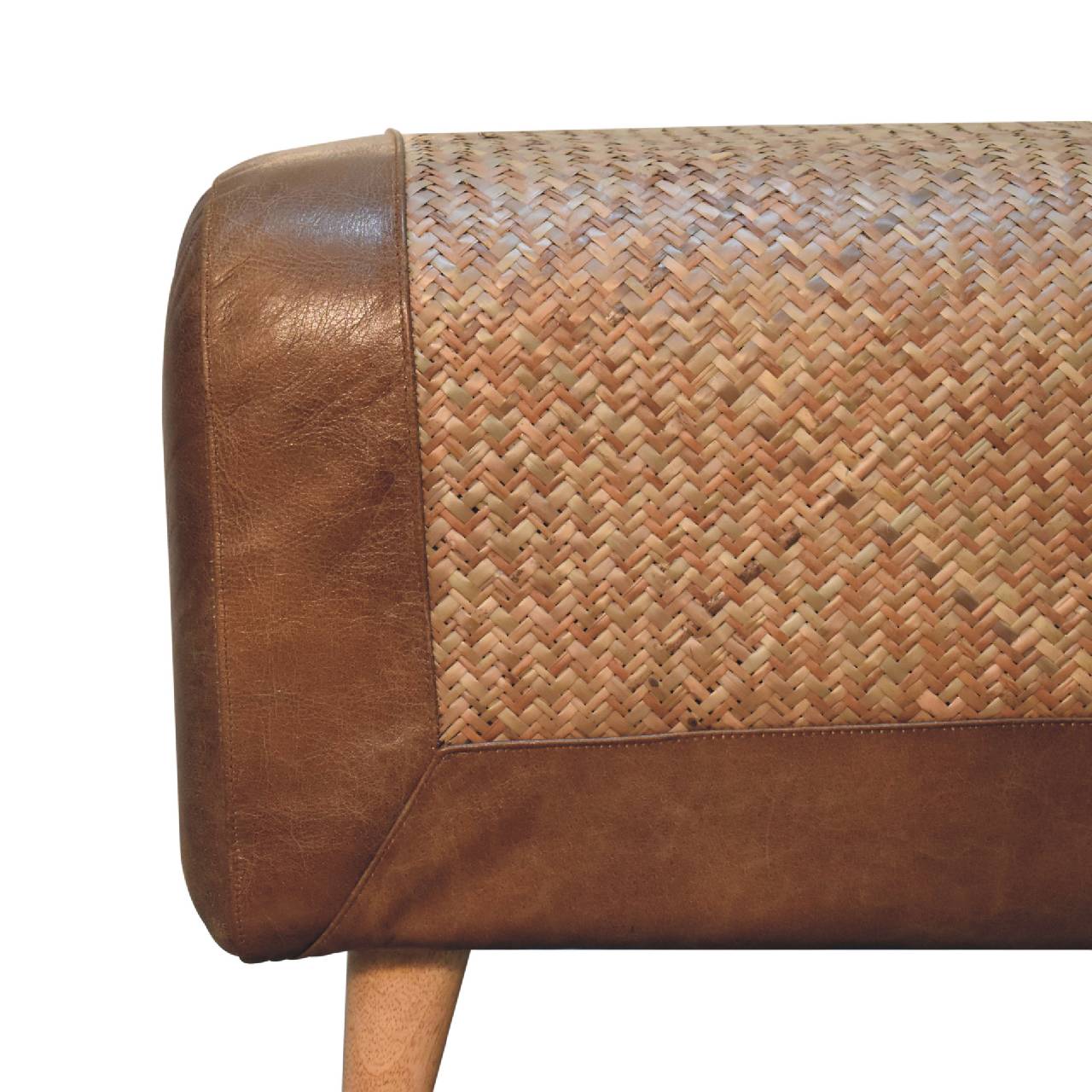 Nordic Seagrass Buffalo Hide Bench - Solid Mango Wood Seating Furniture for Entryway - product view 5 showing handcrafted...