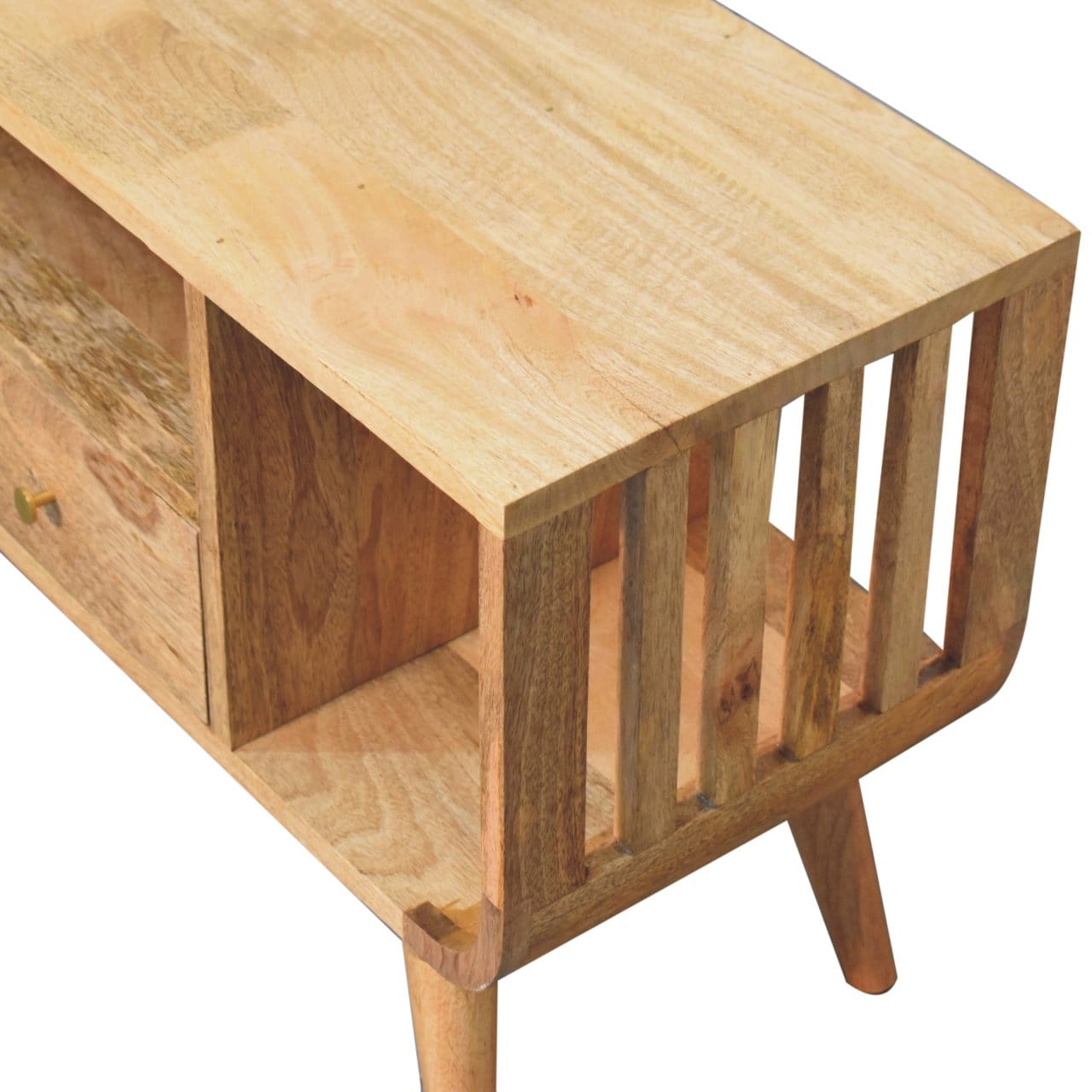 Nordic Soba Multi TV Stand - Solid Mango Wood Entertainment Center for Living Room - product view 6 showing handcrafted...