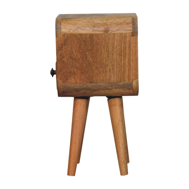 Oak-ish Extra Mini Nightstand - Solid Mango Wood Bedside Table for Bedroom - product view 9 showing handcrafted solid...