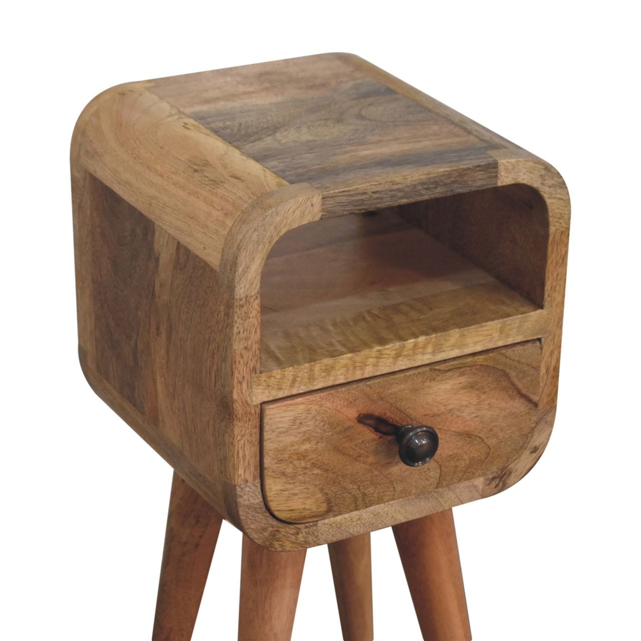 Oak-ish Extra Mini Nightstand - Solid Mango Wood Bedside Table for Bedroom - product view 6 showing handcrafted solid...