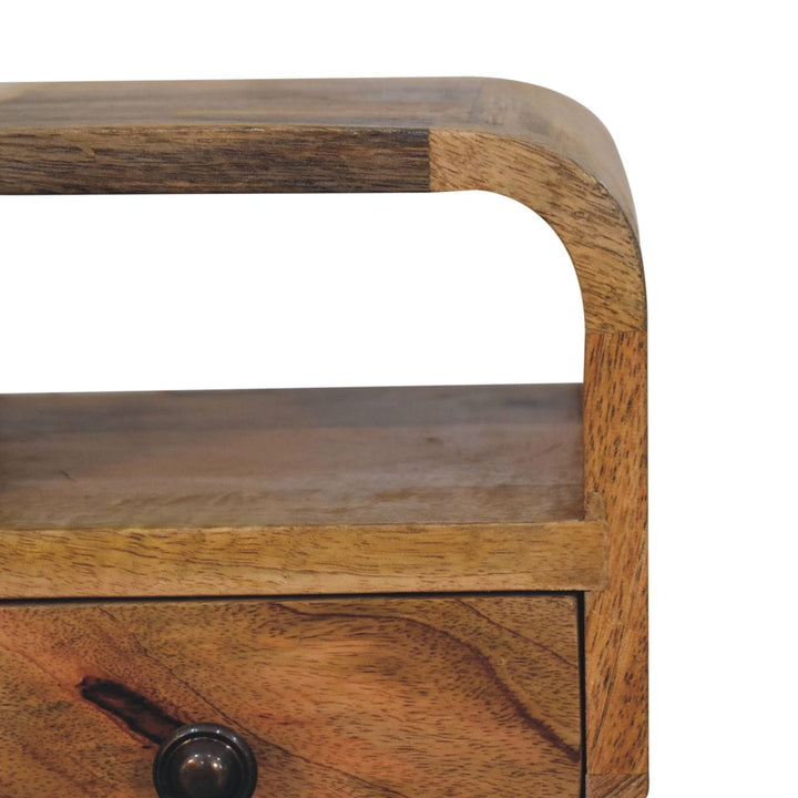 Oak-ish Extra Mini Nightstand - Solid Mango Wood Bedside Table for Bedroom - product view 5 showing handcrafted solid...