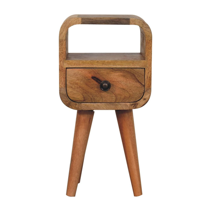 Oak-ish Extra Mini Nightstand - Solid Mango Wood Bedside Table for Bedroom - product view 2 showing handcrafted solid...