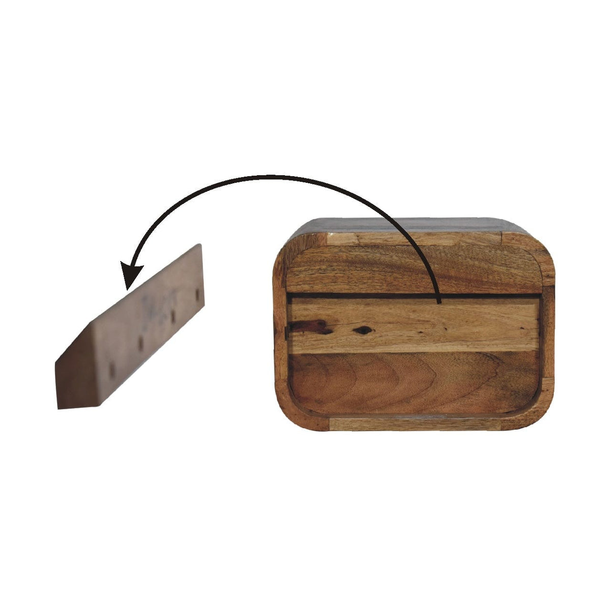 Oak-ish Floating Open Curve Nightstand - Solid Mango Wood Bedside Table for Bedroom - product view 8 showing handcrafted...