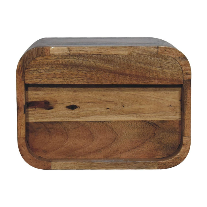 Oak-ish Floating Open Curve Nightstand - Solid Mango Wood Bedside Table for Bedroom - product view 7 showing handcrafted...