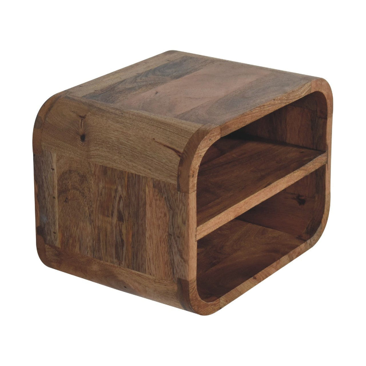 Oak-ish Floating Open Curve Nightstand - Solid Mango Wood Bedside Table for Bedroom - product view 5 showing handcrafted...