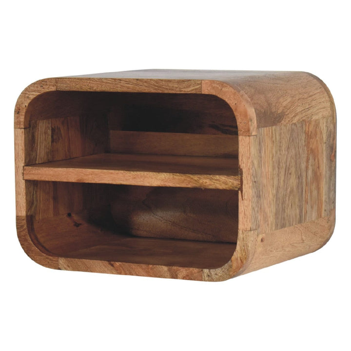 Oak-ish Floating Open Curve Nightstand - Solid Mango Wood Bedside Table for Bedroom - product view 2 showing handcrafted...