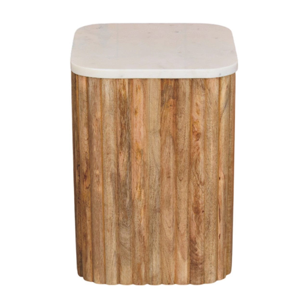 Oak-ish Marble Top End Table in Solid Mango Wood - product view 8 showing handcrafted solid mango wood side table