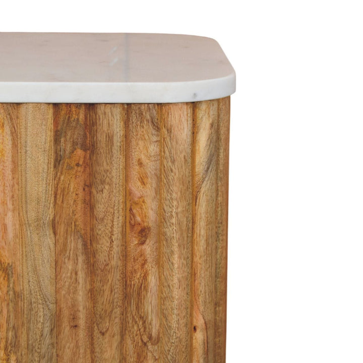 Oak-ish Marble Top End Table in Solid Mango Wood - product view 4 showing handcrafted solid mango wood side table