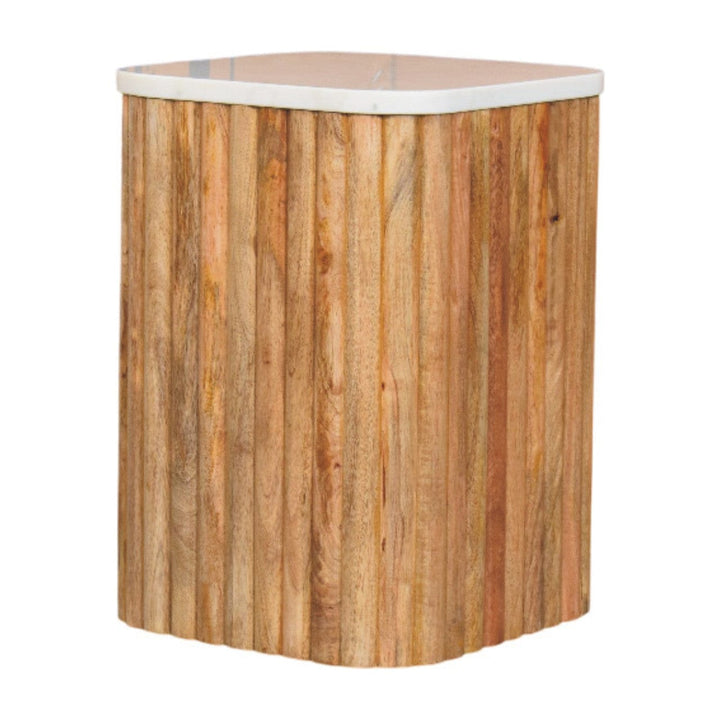 Oak-ish Marble Top End Table in Solid Mango Wood - product view 3 showing handcrafted solid mango wood side table