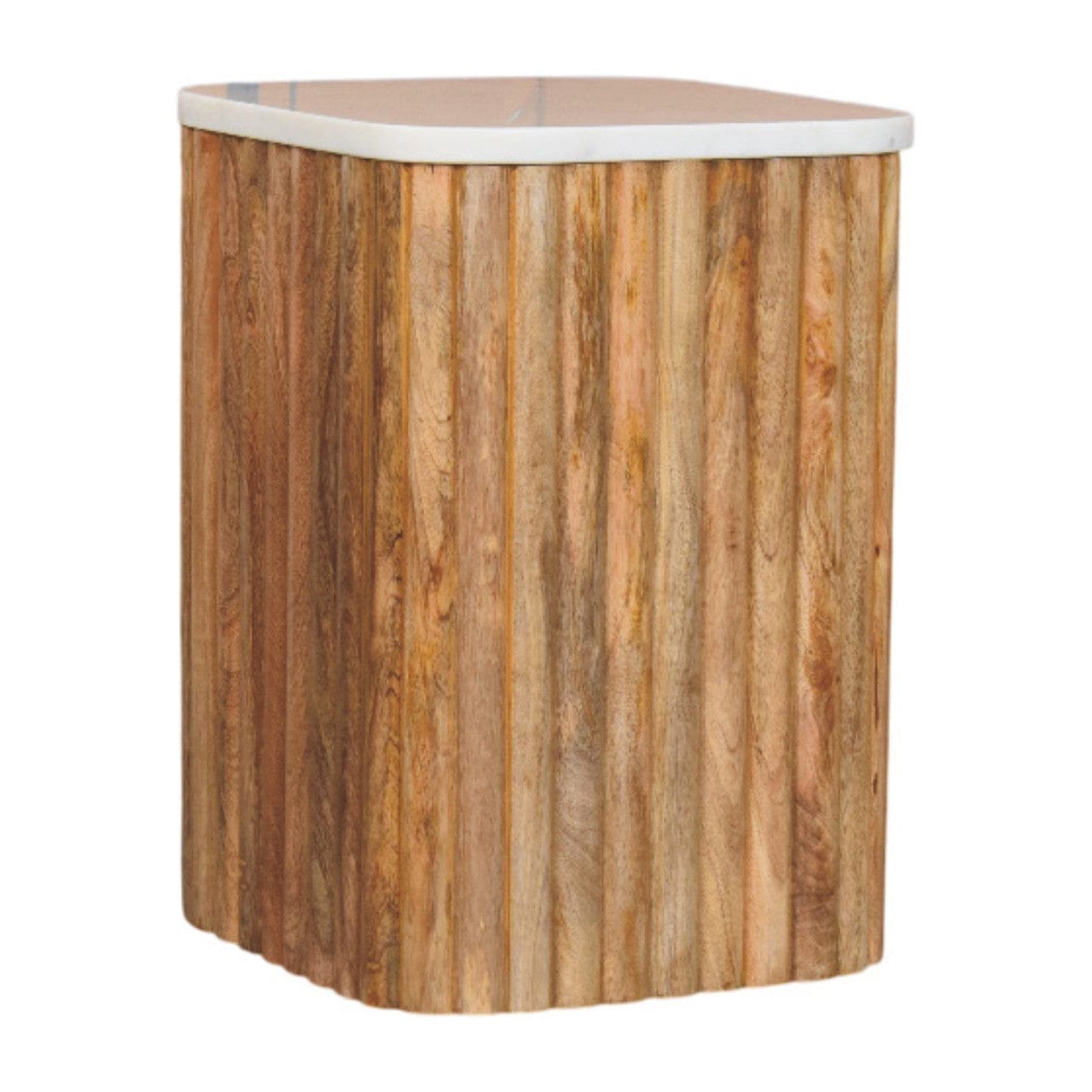Oak-ish Marble Top End Table in Solid Mango Wood - product view 2 showing handcrafted solid mango wood side table