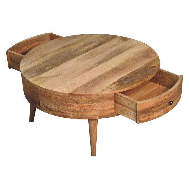 Odyssey Oak-ish Coffee Table - Solid Mango Wood Center Table for Living Room - product view 9 showing handcrafted solid...