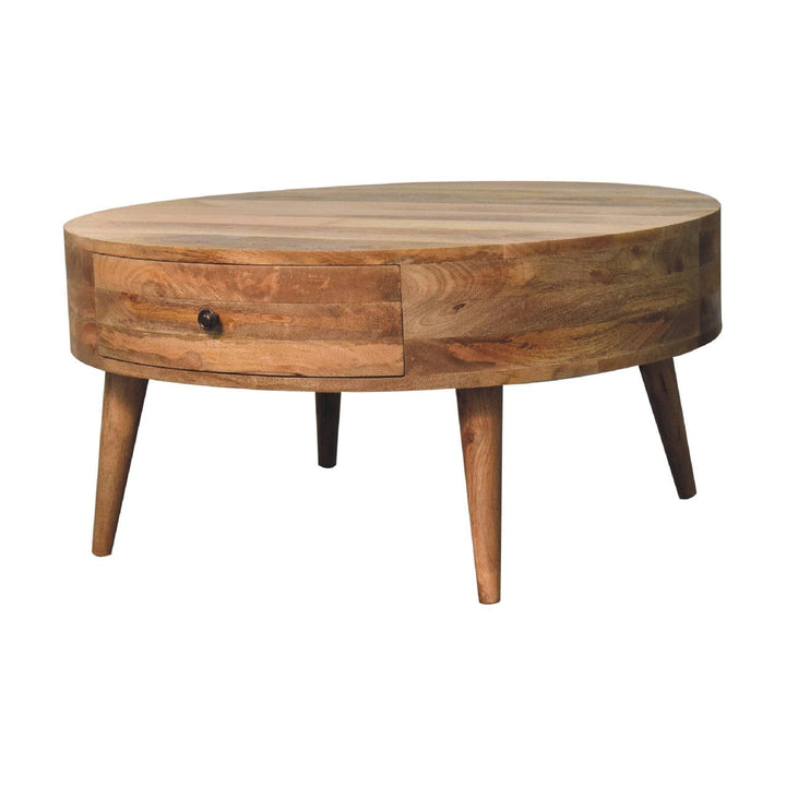 Odyssey Oak-ish Coffee Table - Solid Mango Wood Center Table for Living Room - product view 8 showing handcrafted solid...