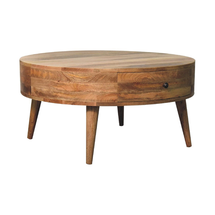 Odyssey Oak-ish Coffee Table - Solid Mango Wood Center Table for Living Room - product view 7 showing handcrafted solid...
