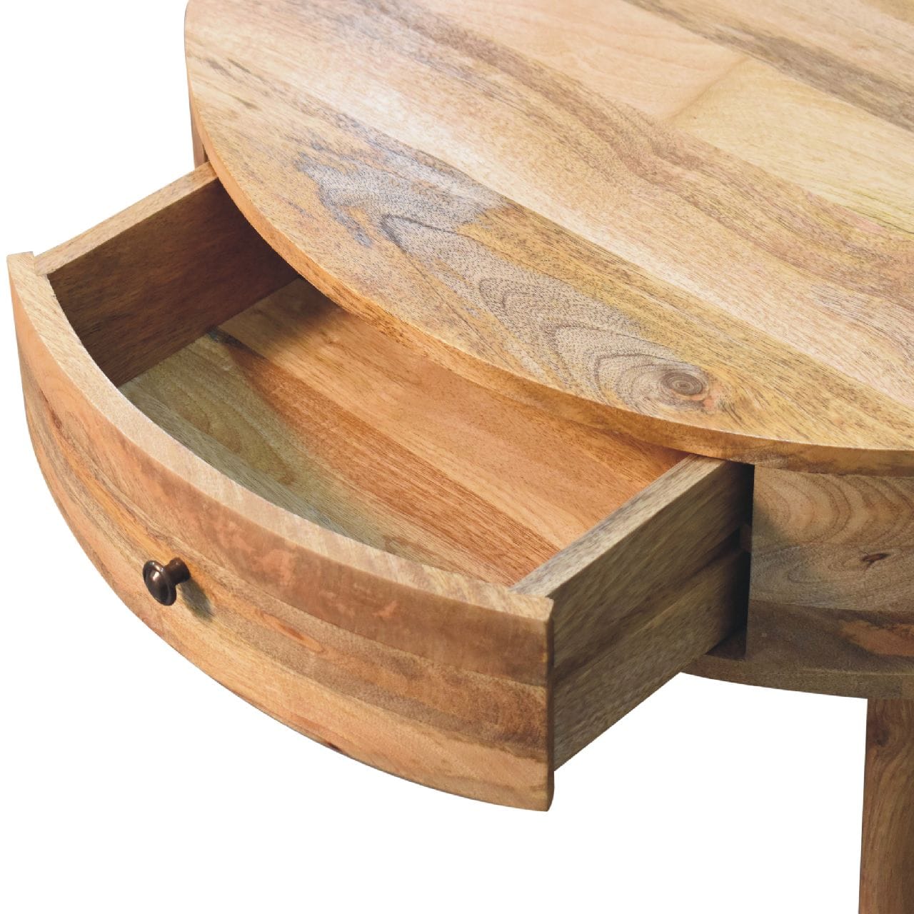 Odyssey Oak-ish Coffee Table - Solid Mango Wood Center Table for Living Room - product view 4 showing handcrafted solid...