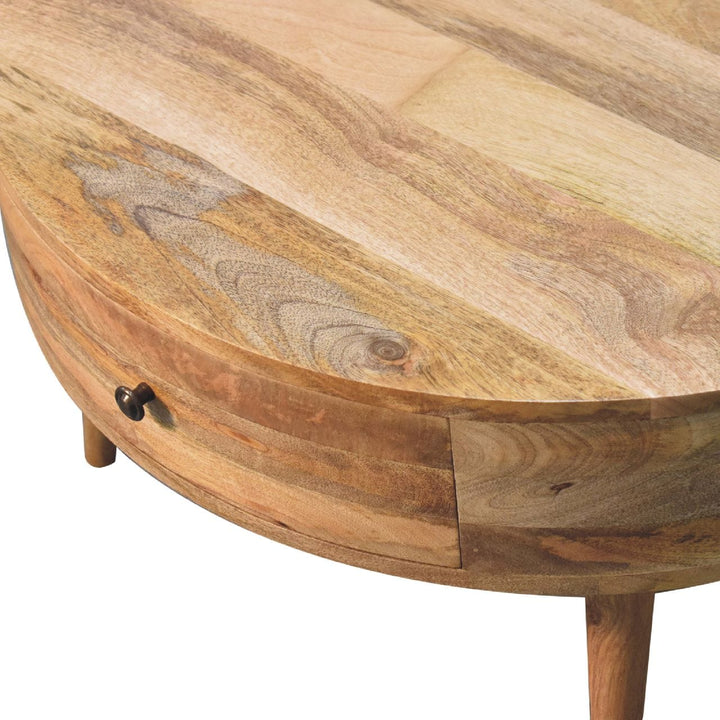 Odyssey Oak-ish Coffee Table - Solid Mango Wood Center Table for Living Room - product view 3 showing handcrafted solid...