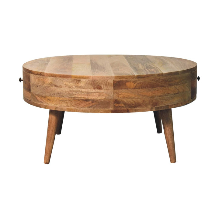 Odyssey Oak-ish Coffee Table - Solid Mango Wood Center Table for Living Room - product view 2 showing handcrafted solid...