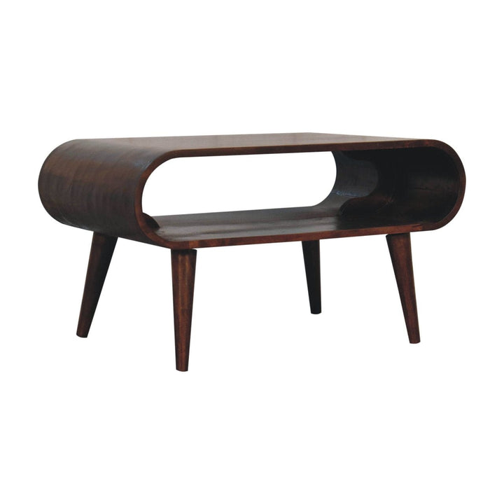 Open California Walnut Coffee Table - Solid Mango Wood Center Table for Living Room - product view 4 showing handcrafted...