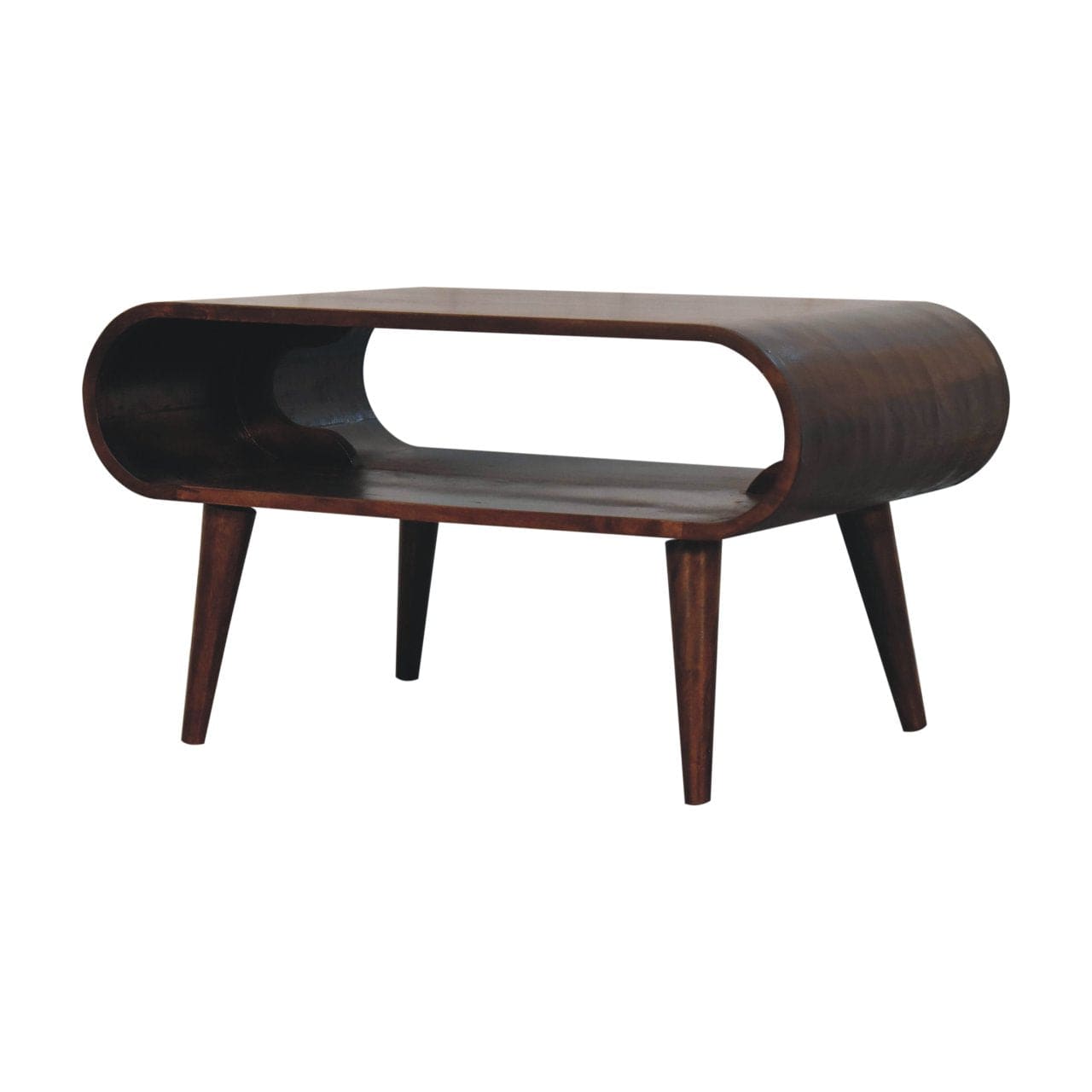 Open California Walnut Coffee Table - Solid Mango Wood Center Table for Living Room - product view 3 showing handcrafted...