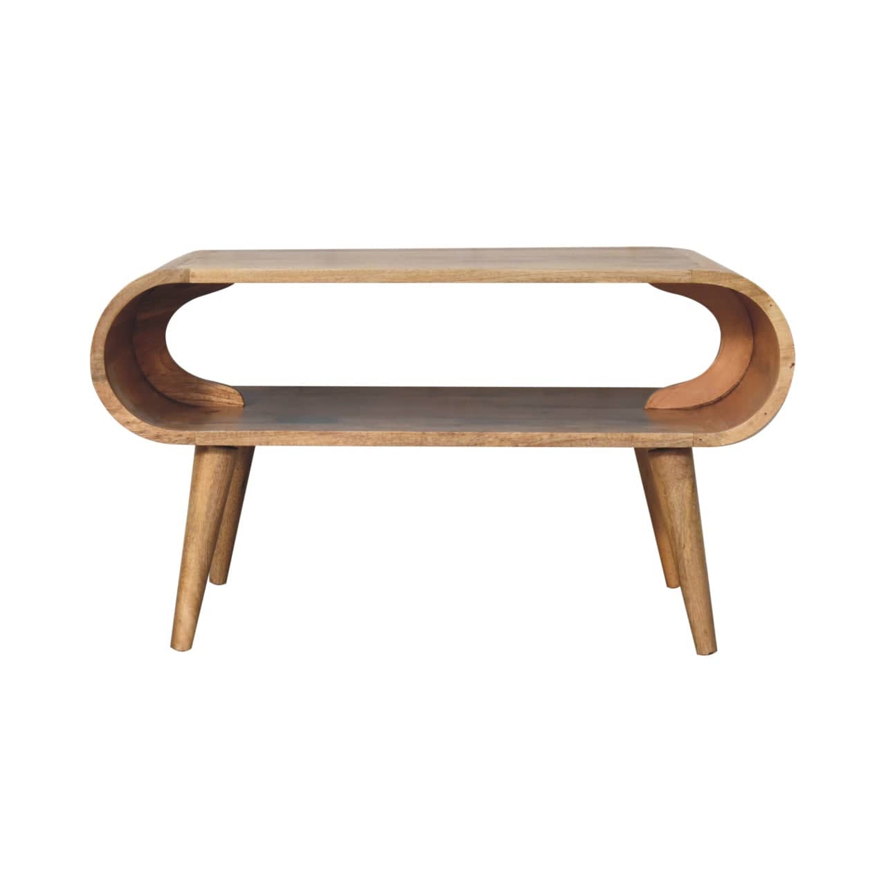 Open Oak-ish Coffee Table - Solid Mango Wood Center Table for Living Room - product view 2 showing handcrafted solid...