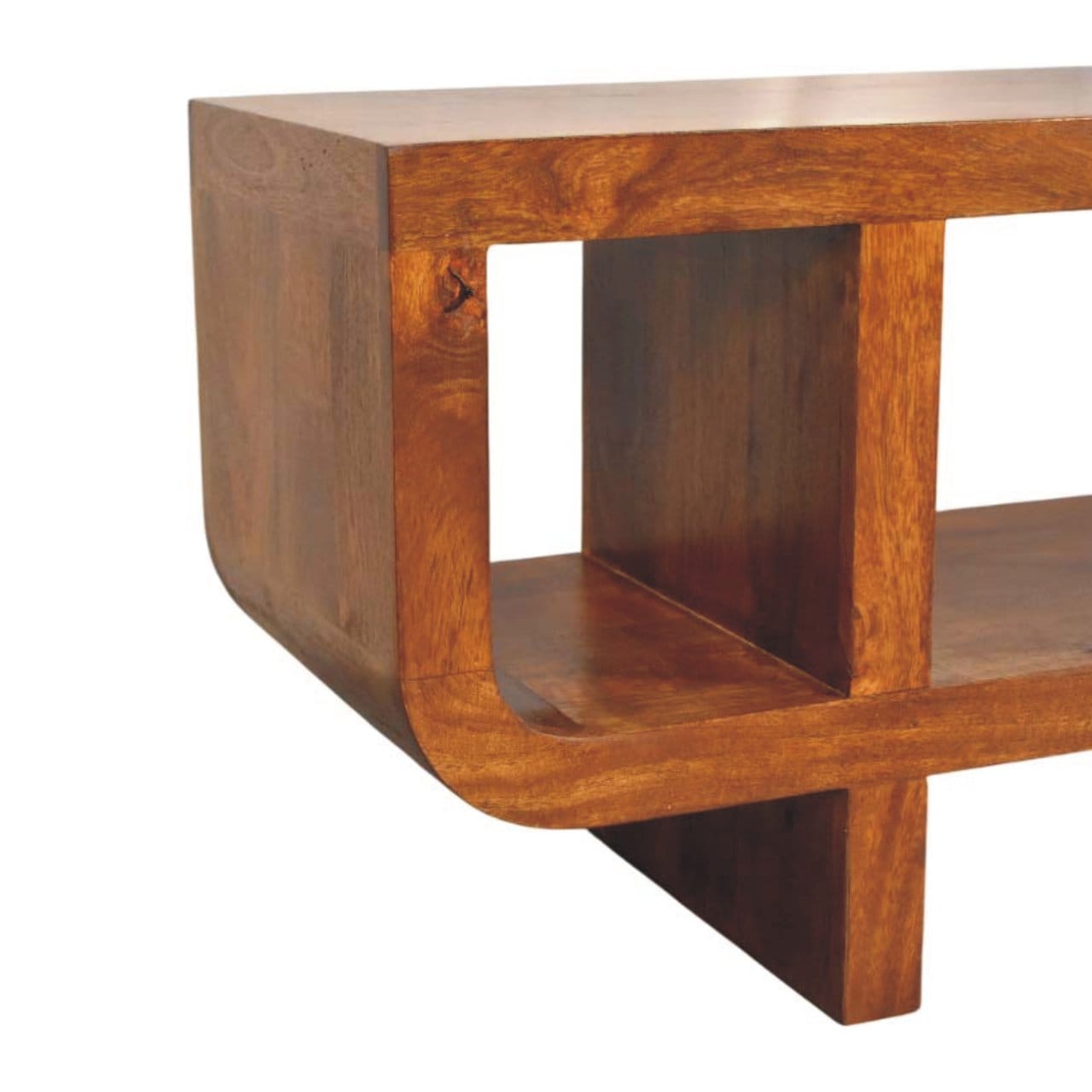Orion Curved Chestnut TV Stand - Solid Mango Wood Entertainment Center for Living Room - product view 7 showing...