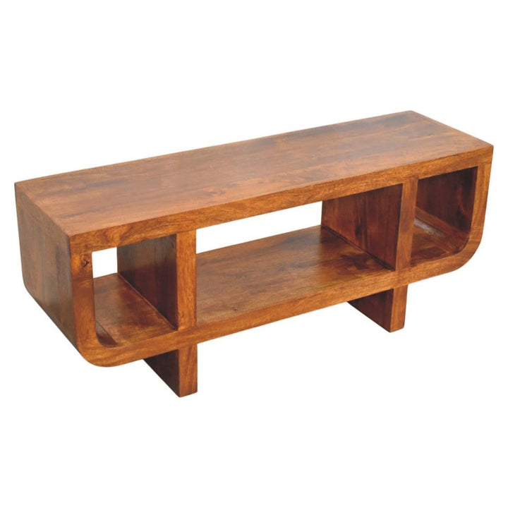 Orion Curved Chestnut TV Stand - Solid Mango Wood Entertainment Center for Living Room - product view 6 showing...