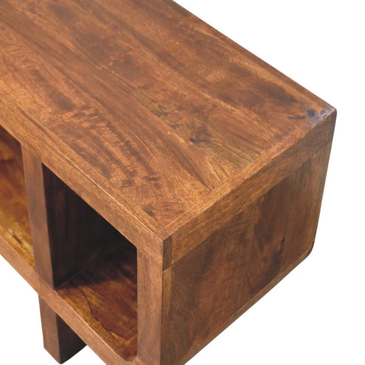 Orion Curved Chestnut TV Stand - Solid Mango Wood Entertainment Center for Living Room - product view 5 showing...