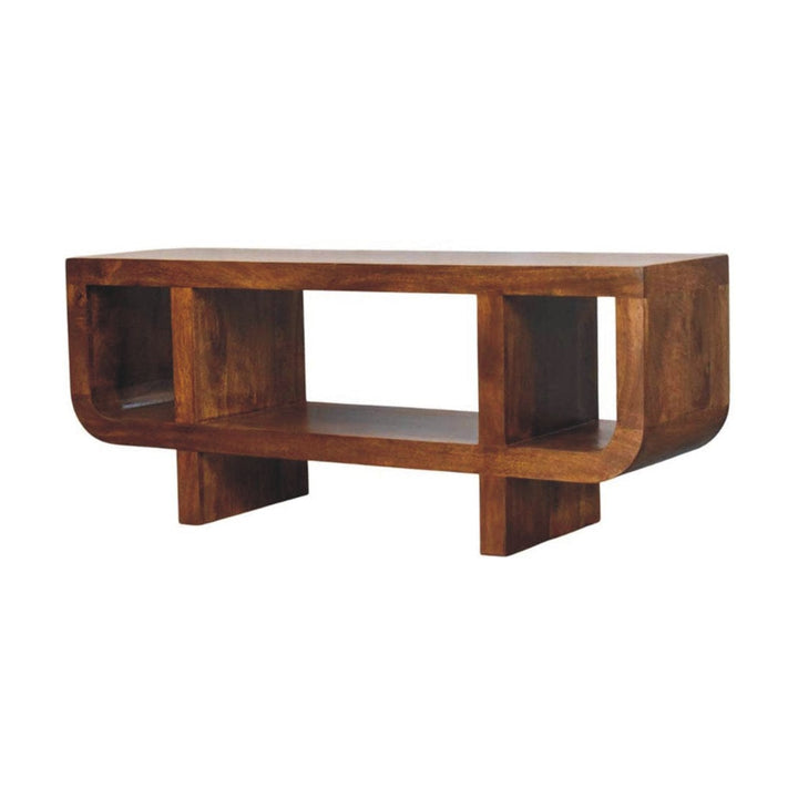 Orion Curved Chestnut TV Stand - Solid Mango Wood Entertainment Center for Living Room - product view 3 showing...