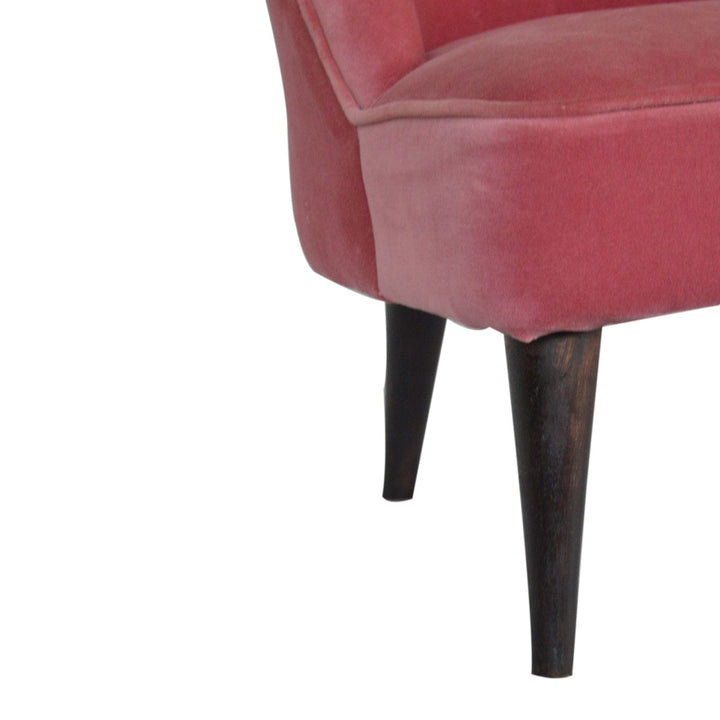 Pink Velvet Deep Button Chair in Solid Mango Wood - product view 6 showing handcrafted solid mango wood chair