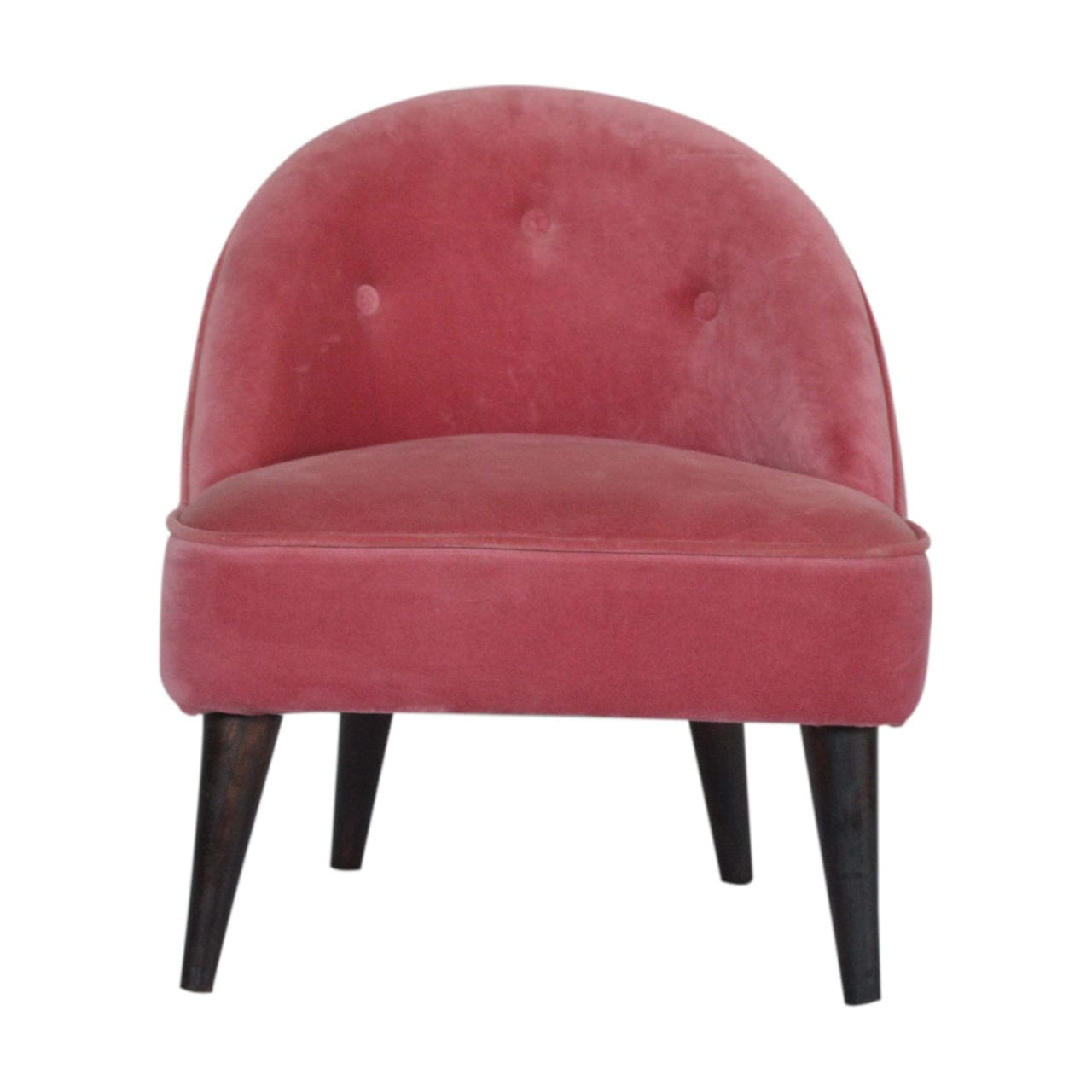 Pink Velvet Deep Button Chair in Solid Mango Wood - main view showing handcrafted solid mango wood chair