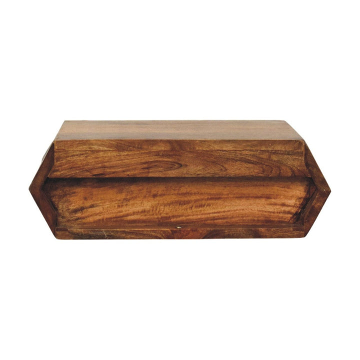 Wall-Mounted Golden Teak Nightstand - Solid Mango Wood Floating Bedside Table - product view 9 showing handcrafted solid...