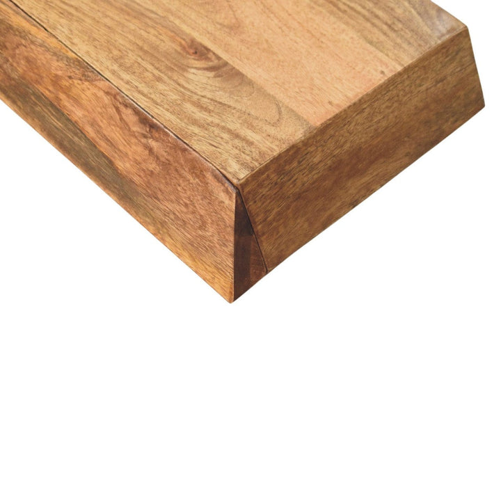 Wall-Mounted Golden Teak Nightstand - Solid Mango Wood Floating Bedside Table - product view 7 showing handcrafted solid...