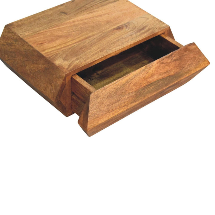 Wall-Mounted Golden Teak Nightstand - Solid Mango Wood Floating Bedside Table - product view 6 showing handcrafted solid...