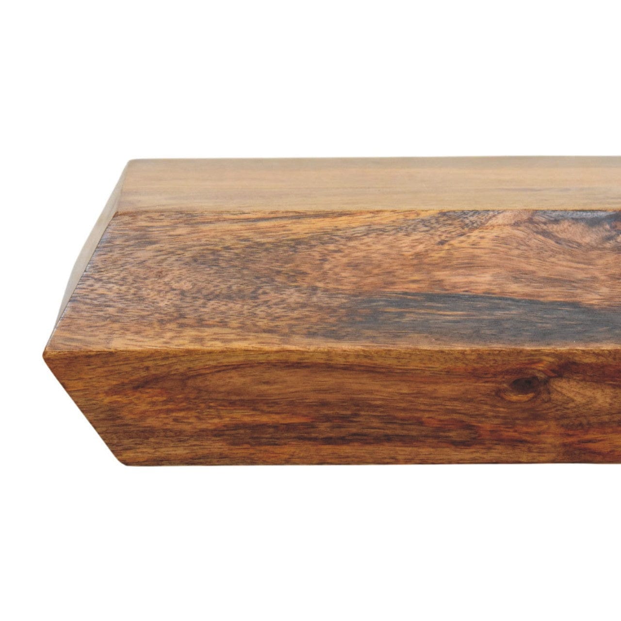 Wall-Mounted Golden Teak Nightstand - Solid Mango Wood Floating Bedside Table - product view 4 showing handcrafted solid...