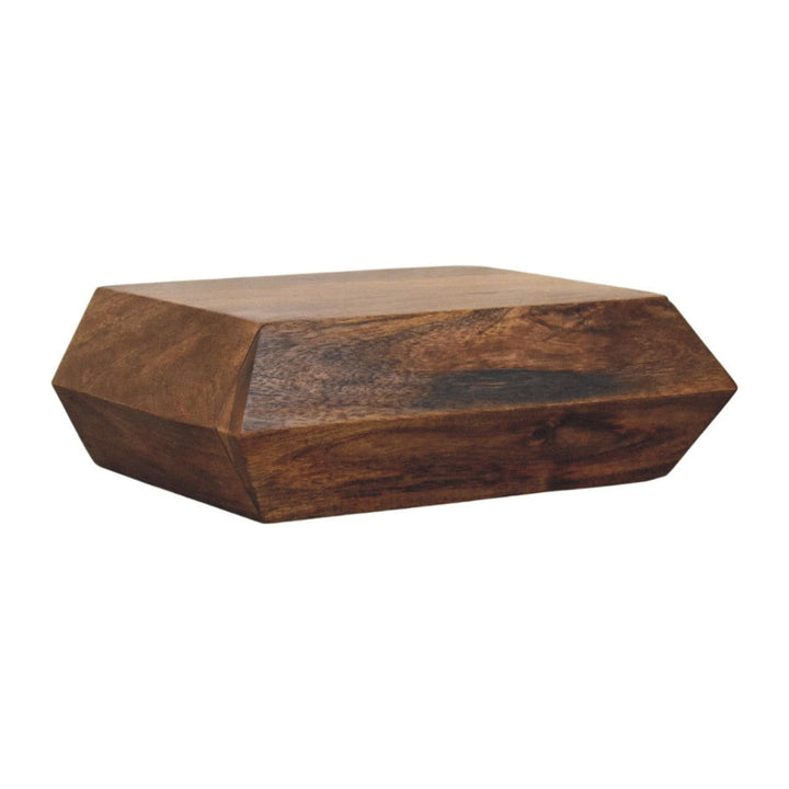 Wall-Mounted Golden Teak Nightstand - Solid Mango Wood Floating Bedside Table - product view 2 showing handcrafted solid...