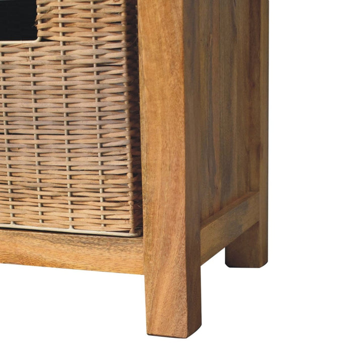 Rattan Basket Linen Bench - Solid Mango Wood Seating Furniture for Entryway - product view 8 showing handcrafted solid...