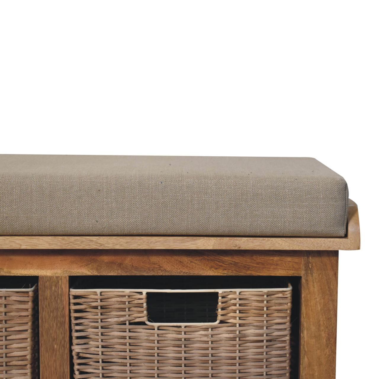 Rattan Basket Linen Bench - Solid Mango Wood Seating Furniture for Entryway - product view 5 showing handcrafted solid...