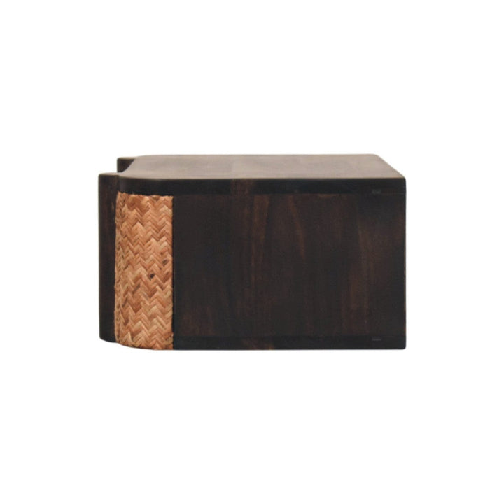 Floating Rattan Nightstand - Wall-Mounted Mango Wood Bedside Table - product view 8 showing handcrafted solid mango wood...
