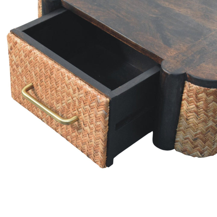 Floating Rattan Nightstand - Wall-Mounted Mango Wood Bedside Table - product view 7 showing handcrafted solid mango wood...