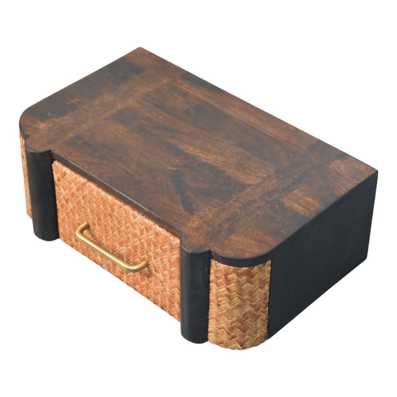 Floating Rattan Nightstand - Wall-Mounted Mango Wood Bedside Table - product view 6 showing handcrafted solid mango wood...