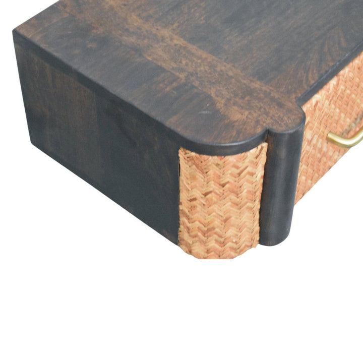 Floating Rattan Nightstand - Wall-Mounted Mango Wood Bedside Table - product view 5 showing handcrafted solid mango wood...
