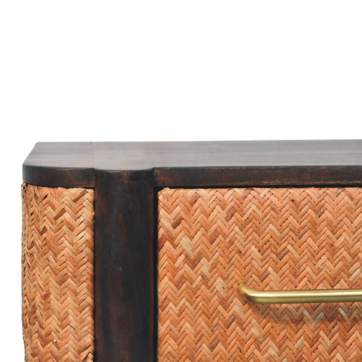Floating Rattan Nightstand - Wall-Mounted Mango Wood Bedside Table - product view 4 showing handcrafted solid mango wood...